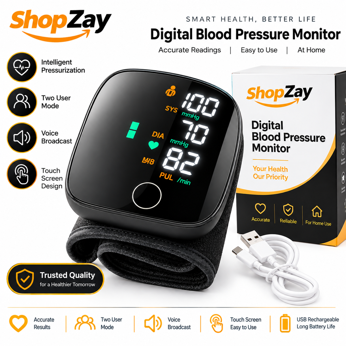 Digital Blood Pressure Monitor Automatic Electric BP Machine Accurate Upper Arm BP & Pulse Monitor